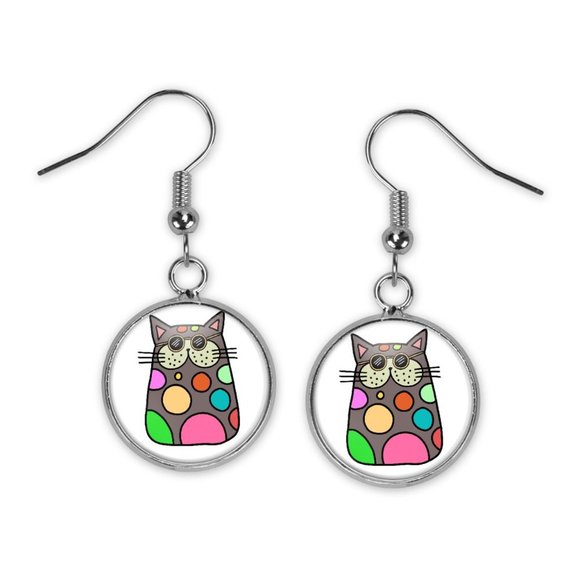 Jazzy Cat Whimsical Dangle Earrings Hypoallergenic - Picture 2 of 2